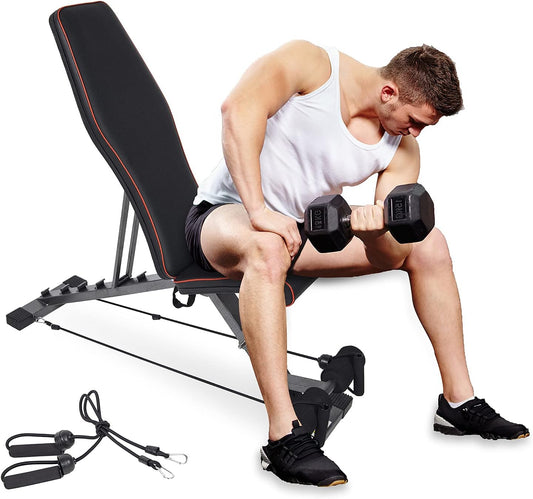 Weight Bench Capacity Weight Bench for Weight Training and Ab Exercises Full Body Workout for Home Gym Bench (Adjustable Weight Bench, with Pulling Rope)