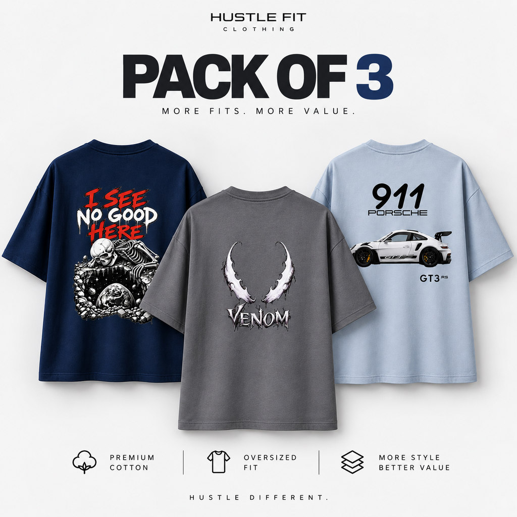 Hustle Fit Boys 3 Pack Tee Bundle (Car, No Good Here, Venom)