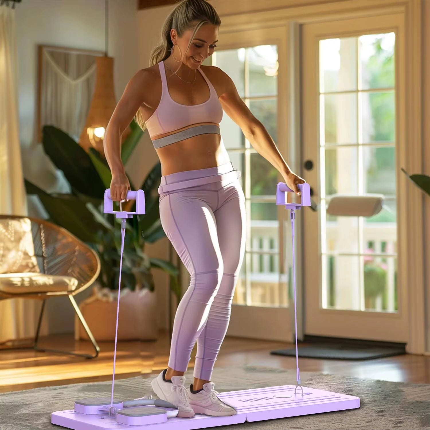 Multifunctional Abdominal Exercise Board Fitness Board Leg & Arm Toner Automatic Rebound Fitness Equipment Pilates Reformer Set